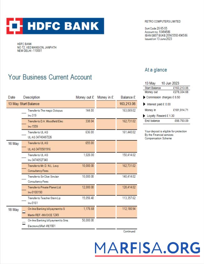 Blank HDFC Bank firm account statement Word and PDF template